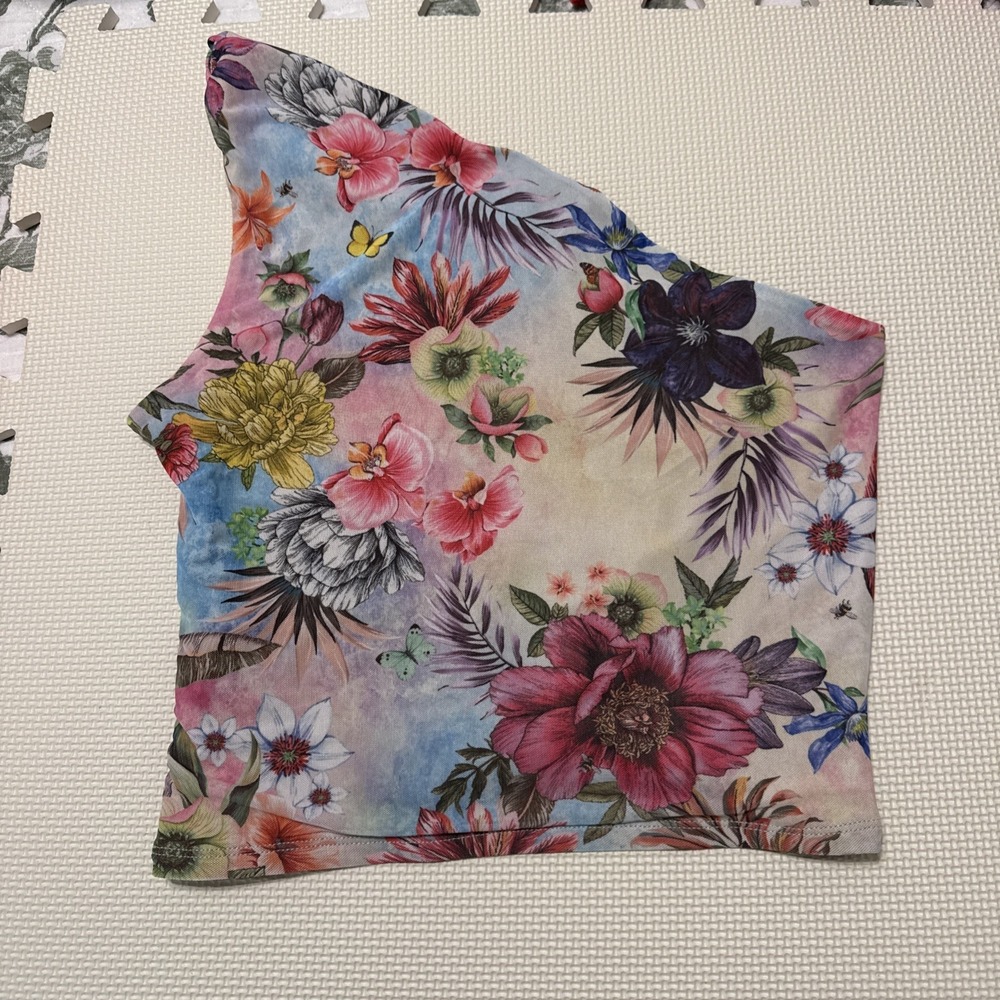 AFRM One Shoulder Tropical Floral Top Women's Size M Designed In Los Angeles - Picture 2 of 2